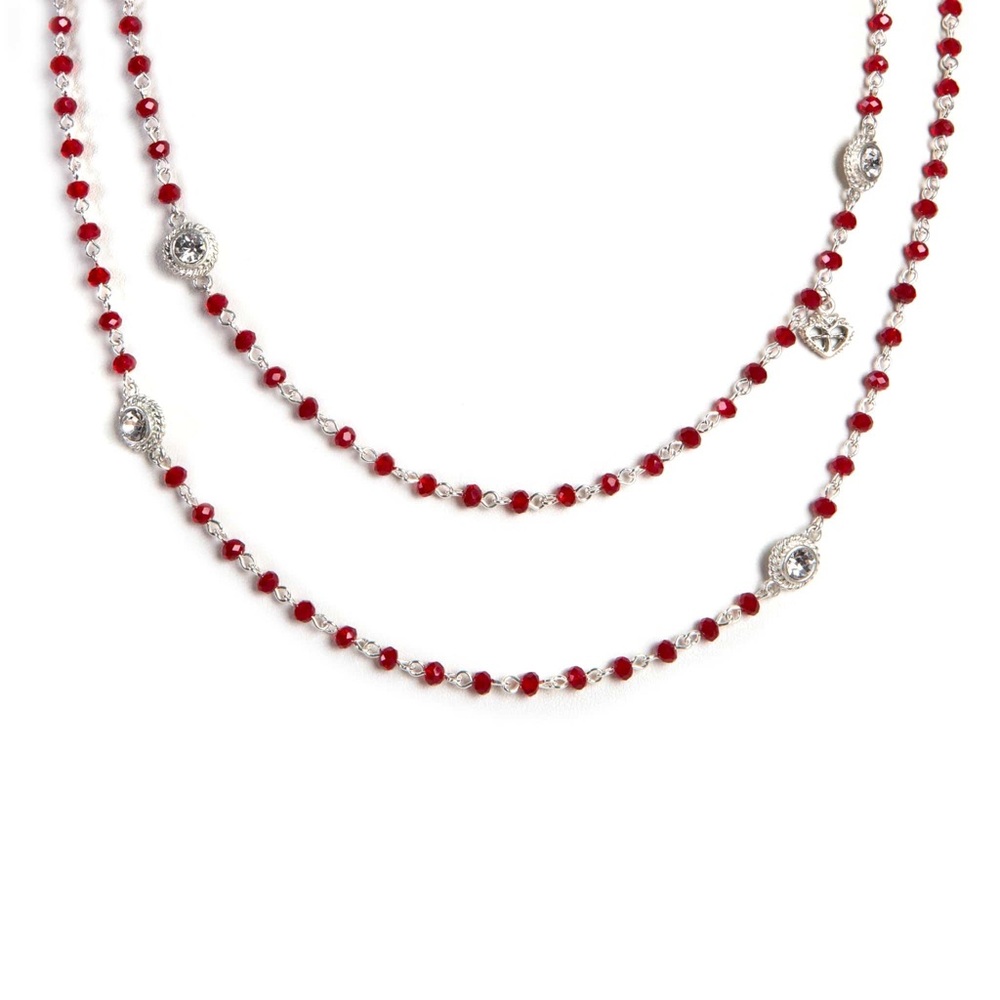 Virgins Saints & Angels Wrap Necklace Rondelle 4mm Beads Siam Red & Silver NWT